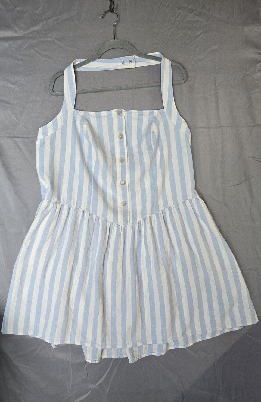 Universal Thread Dress Womens 2XL Blue Stripe Square Neck Sundress Nautical